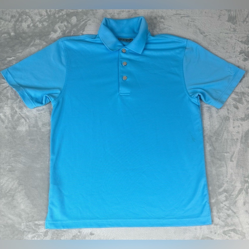 Cubavera Polo Golf Shirt Mens Small Turquoise Textured‎ Blue Short Sleeve